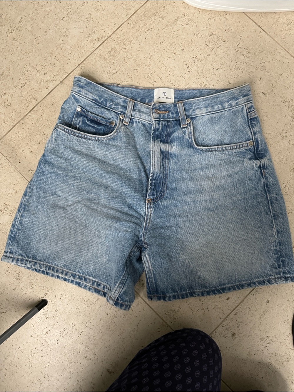 Anine Bing Light Wash Denim Shorts